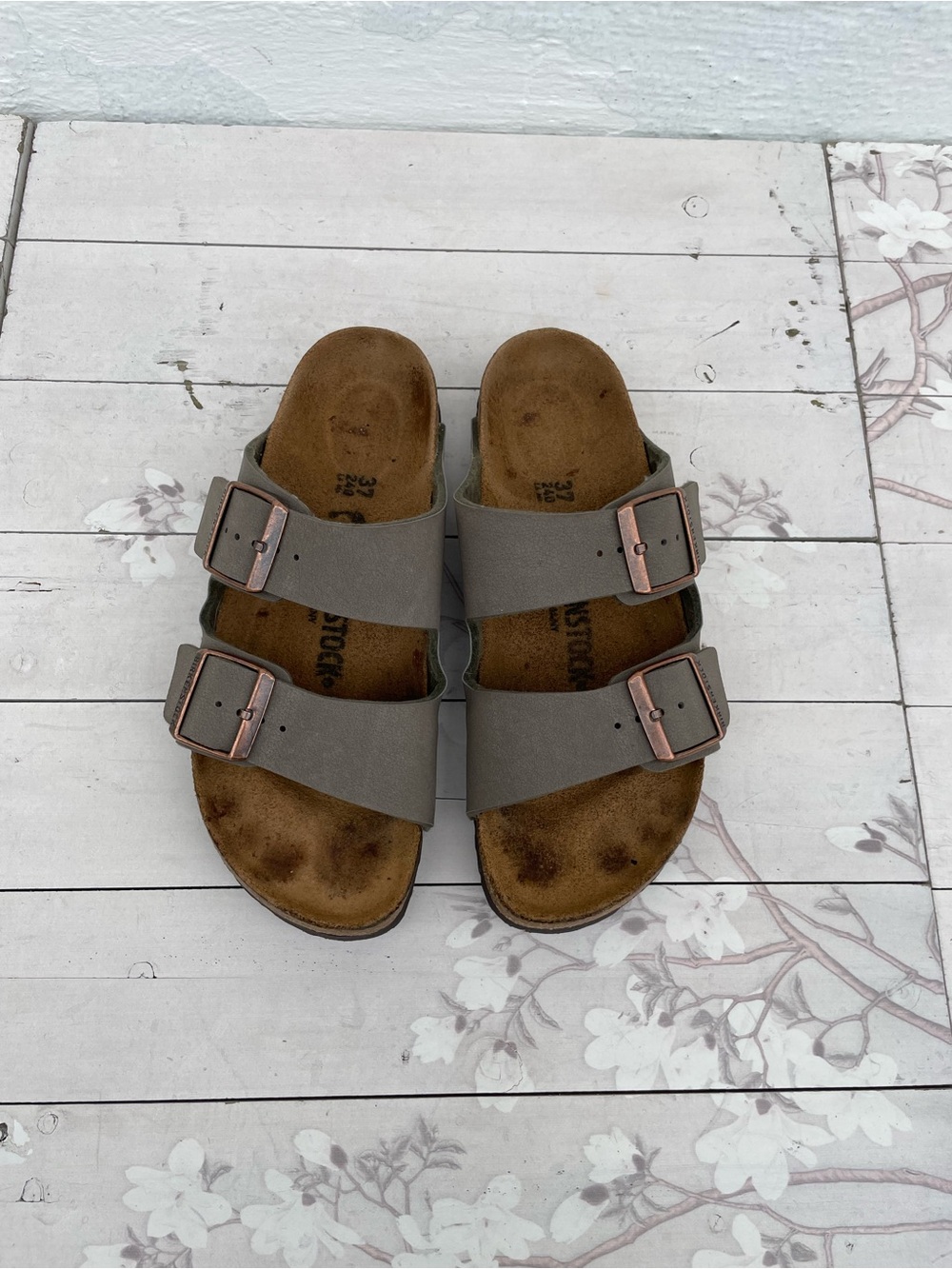 Birkenstock Men's Two-Buckle Sandals in Olive Green with Brown Footbed